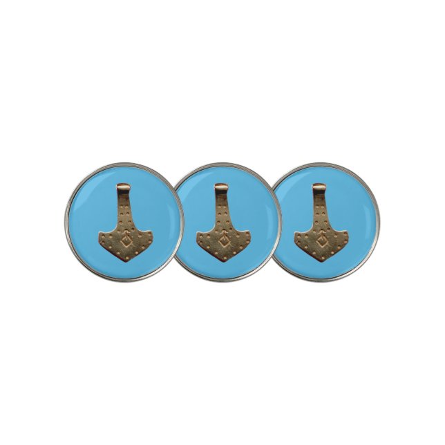 Gold Thor Hammer blue golf ball markers (3 Up)