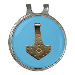 Gold Thor Hammer blue golf hat clip ball marker