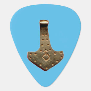 Gold Thor Hammer blue guitar pick
