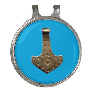 Gold Thor Hammer blue hat clip