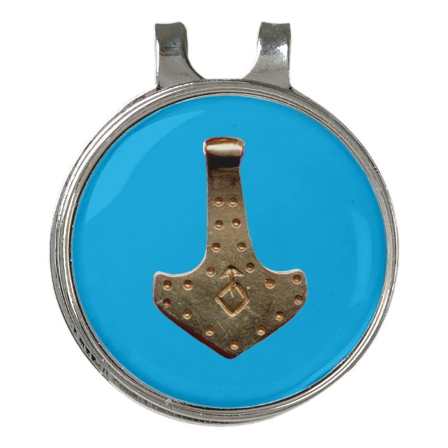Gold Thor Hammer blue hat clip (Front)