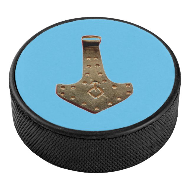 Gold Thor Hammer blue hockey puck (3/4)