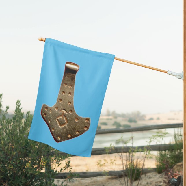 Gold Thor Hammer blue house flag (Insitu (Back))