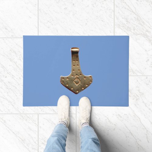 Gold Thor Hammer blue large doormat