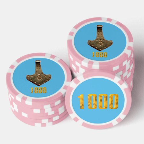 Gold Thor Hammer blue pink 1000 striped poker chip