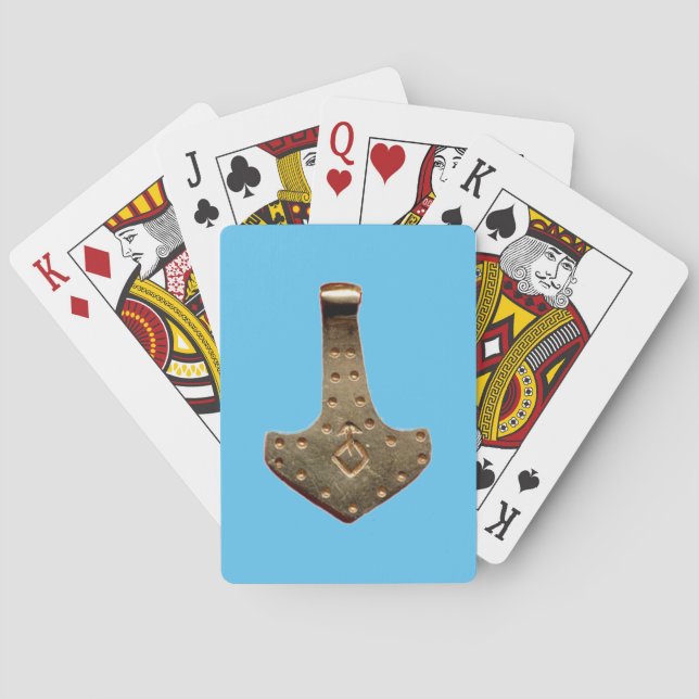 Gold Thor Hammer blue Poker playing cards (Back)