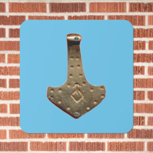 Gold Thor Hammer blue square metal sign