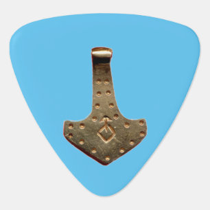 Gold Thor Hammer blue triangle guitar pick