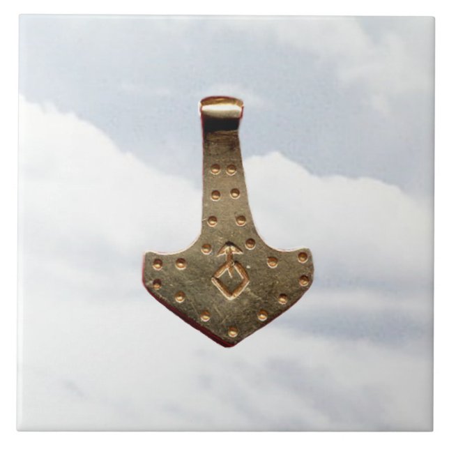 Gold Thor Hammer clouds large tile (Front)