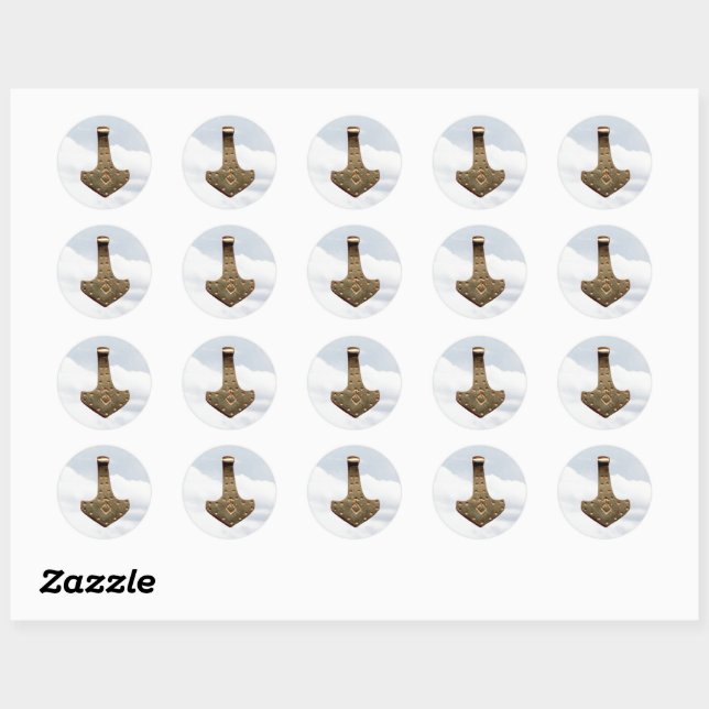 Gold Thor Hammer clouds small round stickers (Sheet)