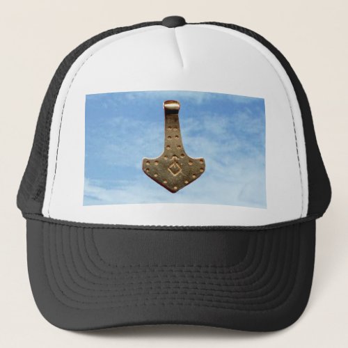 Gold Thor Hammer clouds trucker hat