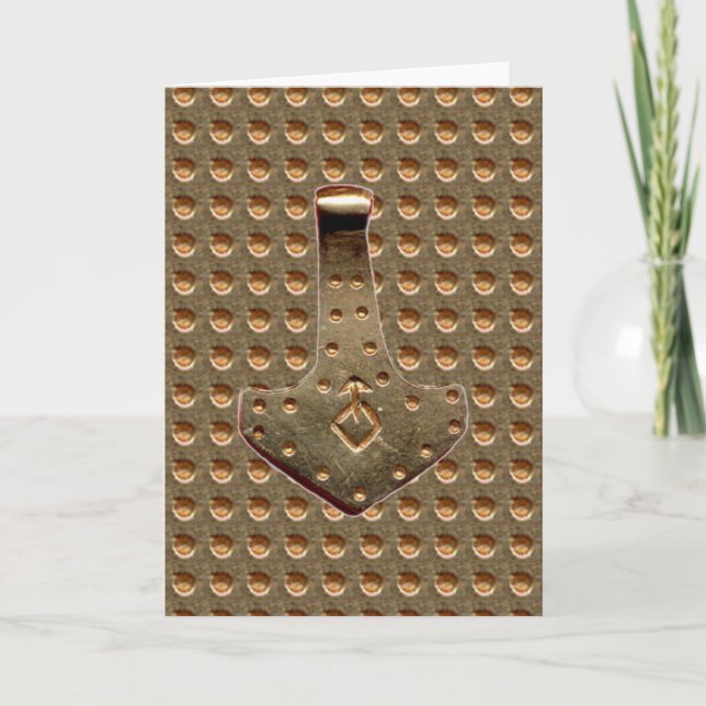 Gold Thor Hammer Gold Indent greeting card (Front)