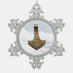 Gold Thor Hammer pewter snowflake ornament