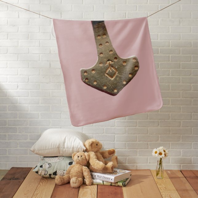 Gold Thor Hammer pink baby girl blanket pink back (In Situ)