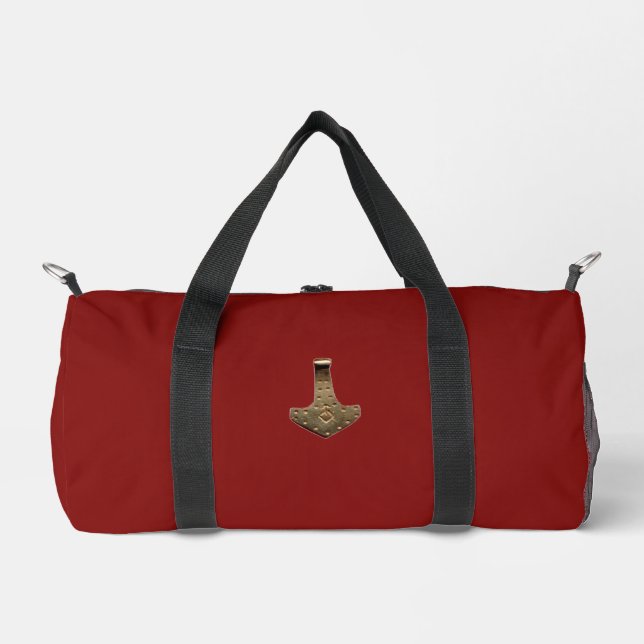 Gold Thor Hammer red duffel bag (Front)