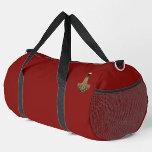 Gold Thor Hammer red duffel bag