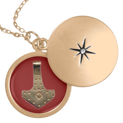 Gold Thor Hammer red gold plated locket