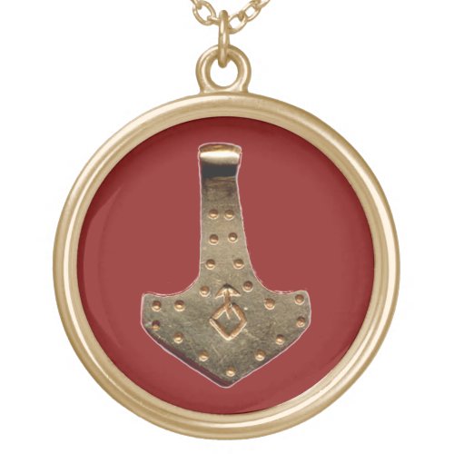 Gold Thor hammer red gold plated necklace