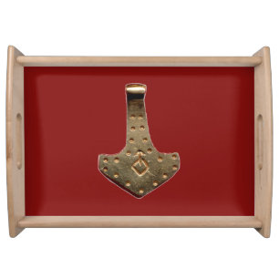 Gold Thor Hammer red serving tray large