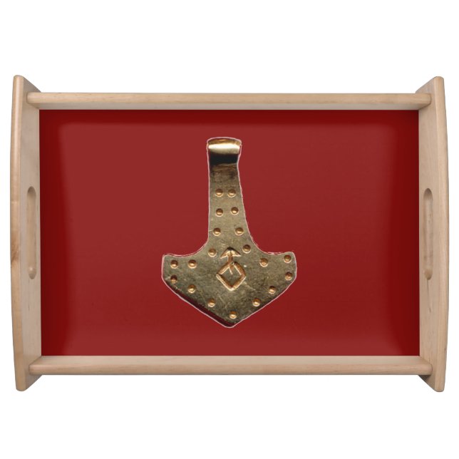 Gold Thor Hammer red serving tray large (Front)