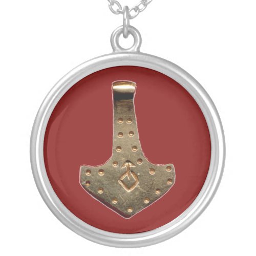 Gold Thor hammer red silver plated necklace