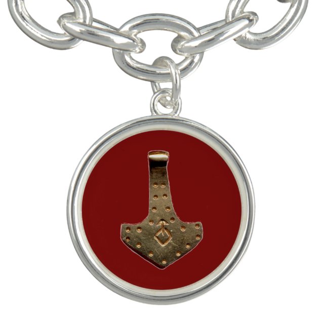 Gold Thor Hammer red sterling silver bracelet (Design)