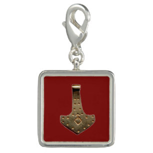 Gold Thor Hammer red sterling silver charm