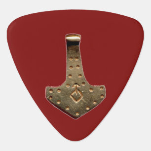 Gold Thor Hammer red triangle guitar pick