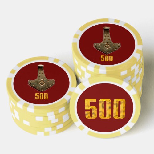 Gold Thor Hammer red yellow 500 stripe poker chip