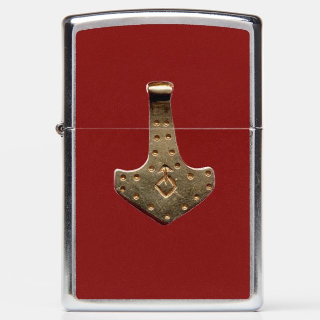Gold Thor Hammer red Zippo Lighter (Front)