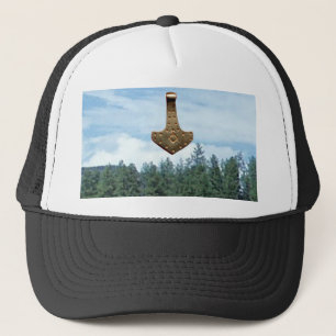 Gold Thor Hammer trees black and white hat