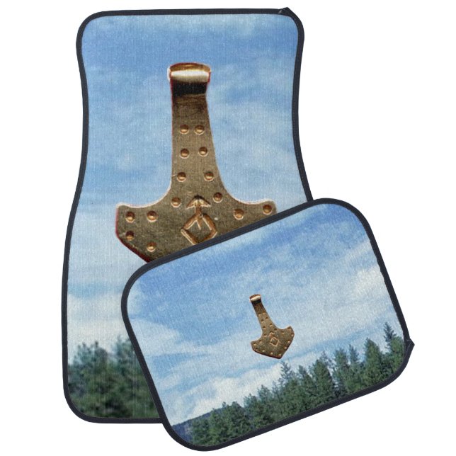 Gold Thor Hammer trees car mats front and rear (Set)
