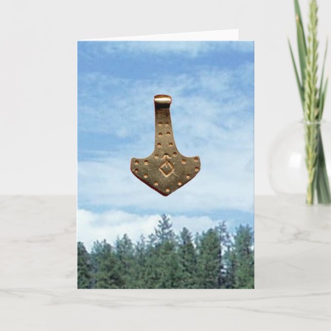 Gold Thor Hammer trees greeting card (Front)