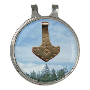 Gold Thor Hammer trees hat clip
