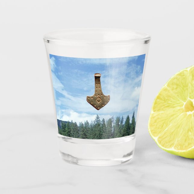 Gold Thor Hammer trees shot glass (Front)