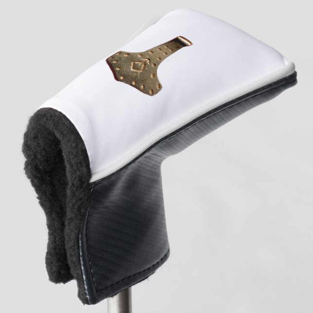 Gold Thor Hammer white golf club putter cover (3/4 Front)