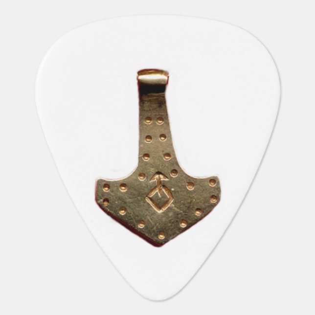Gold Thor Hammer white guitar pick (Front)