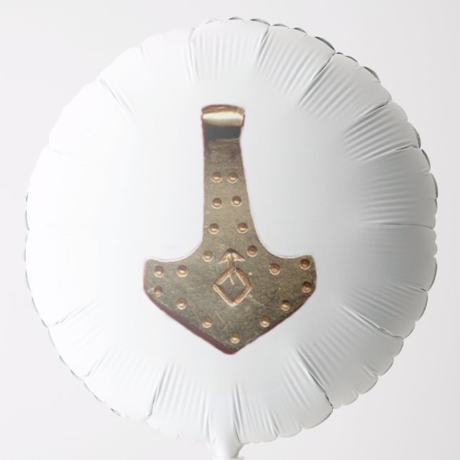 Gold Thor Hammer white helium balloon (Front)