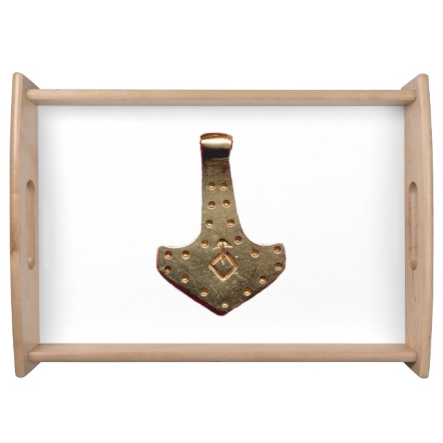 Gold Thor Hammer white serving tray large (Front)