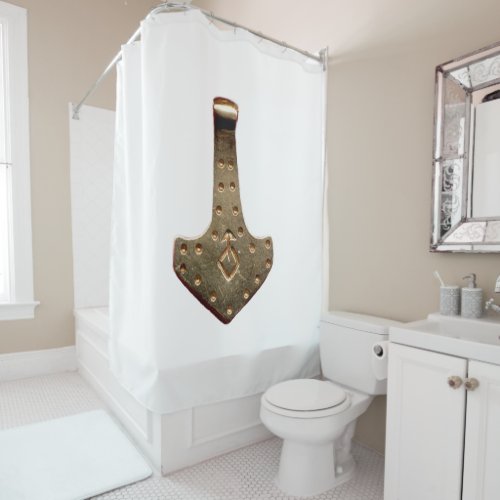 Gold Thor Hammer white shower curtain