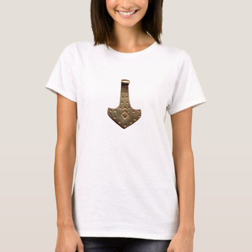 Gold Thor Hammer women white t_shirt