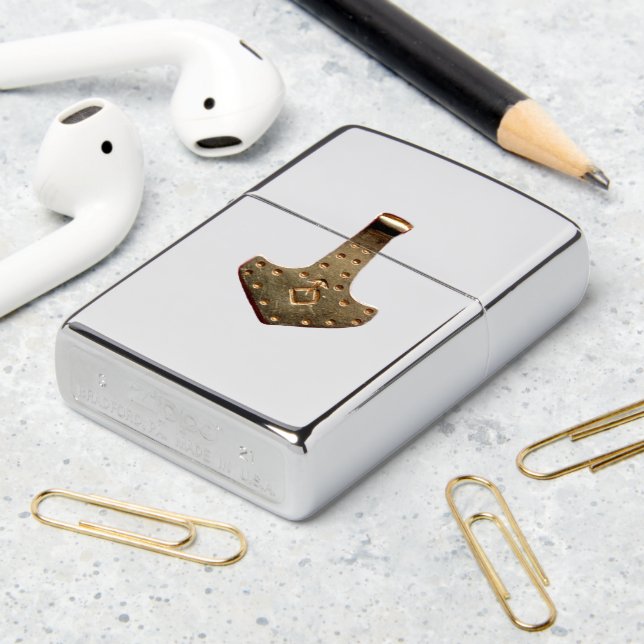 Gold Thor Hammer Zippo Lighter (On Table 2)