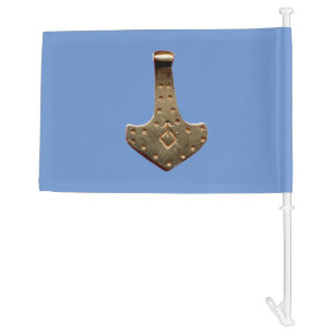Gold Thor's Hammer blue car and boat flag