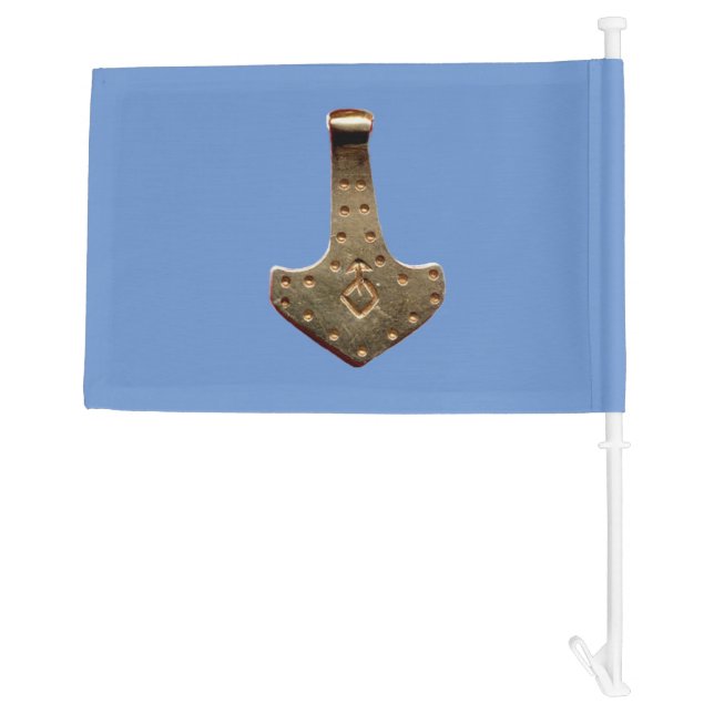Gold Thor's Hammer blue car and boat flag (Back)