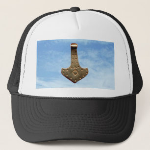 Gold Thor's Hammer clouds black white trucker hat