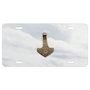 Gold Thor's Hammer clouds car license plate