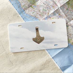 Gold Thor's Hammer clouds car license plate