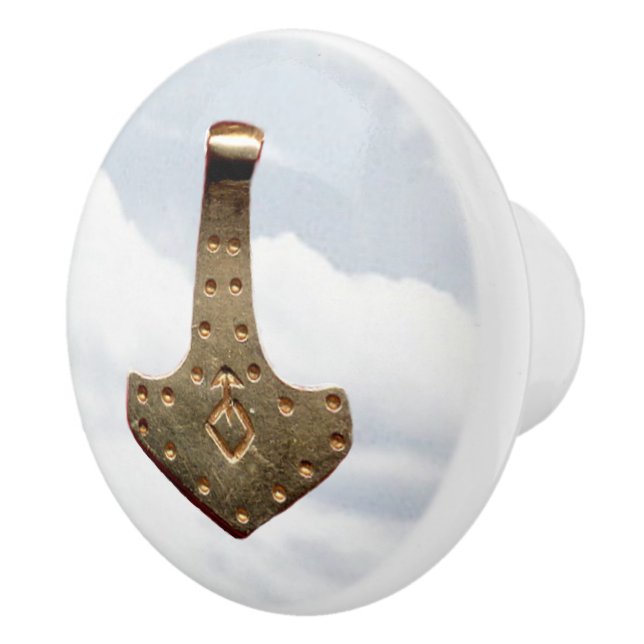 Gold Thor's Hammer clouds ceramic knob (Right)