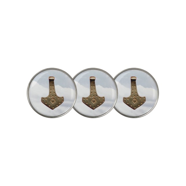Gold Thor's Hammer clouds golf ball markers (3 Up)