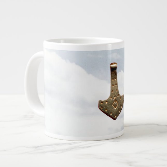 Gold Thor's Hammer clouds jumbo mug (Front Left)